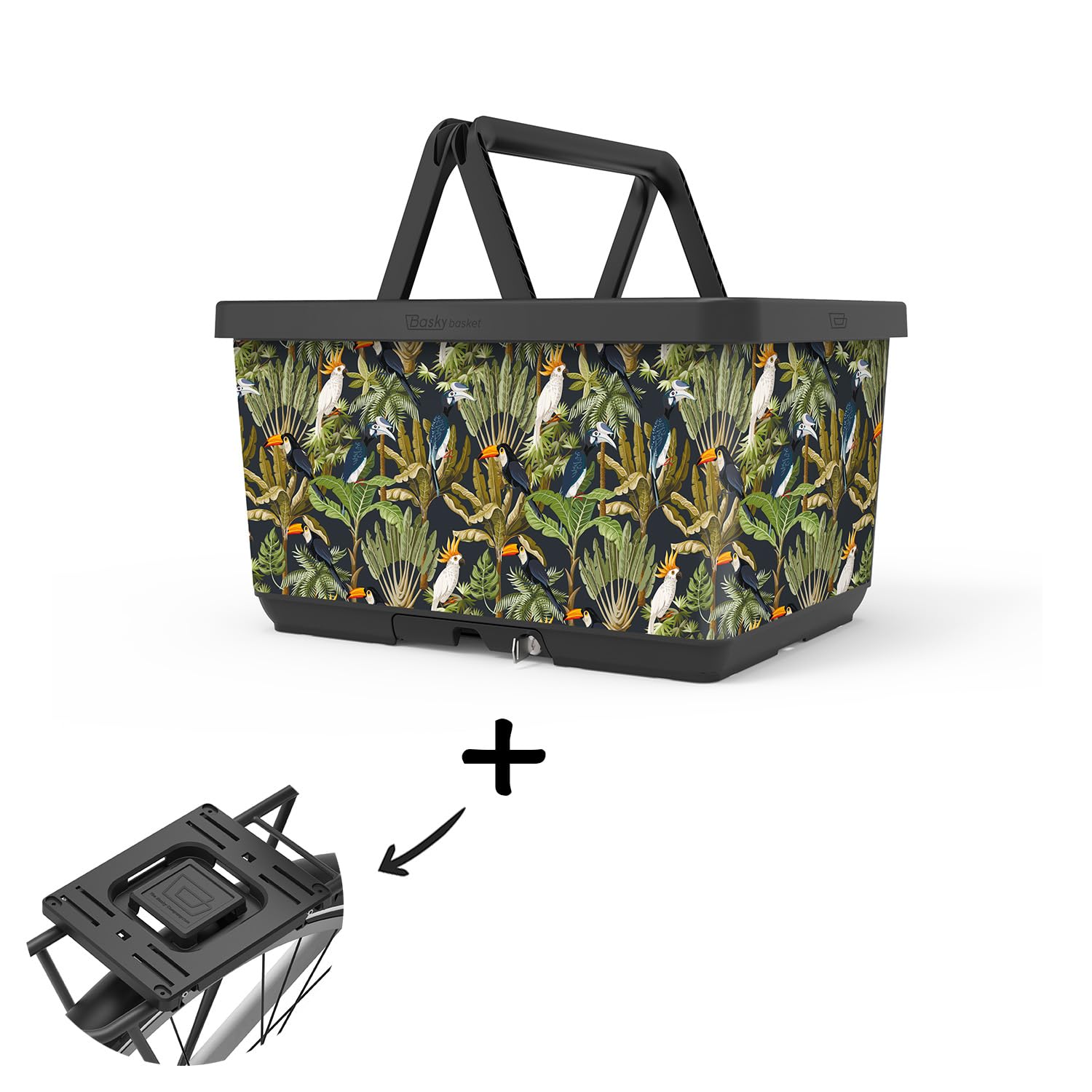 Basky Basket Panier à Vélo Arrière et Avant | Amovible | Motif Dessin | Caisse pour vélo & e-Bike | Adaptable avec Système de Clic et Verrou intégré | Matériaux Durables