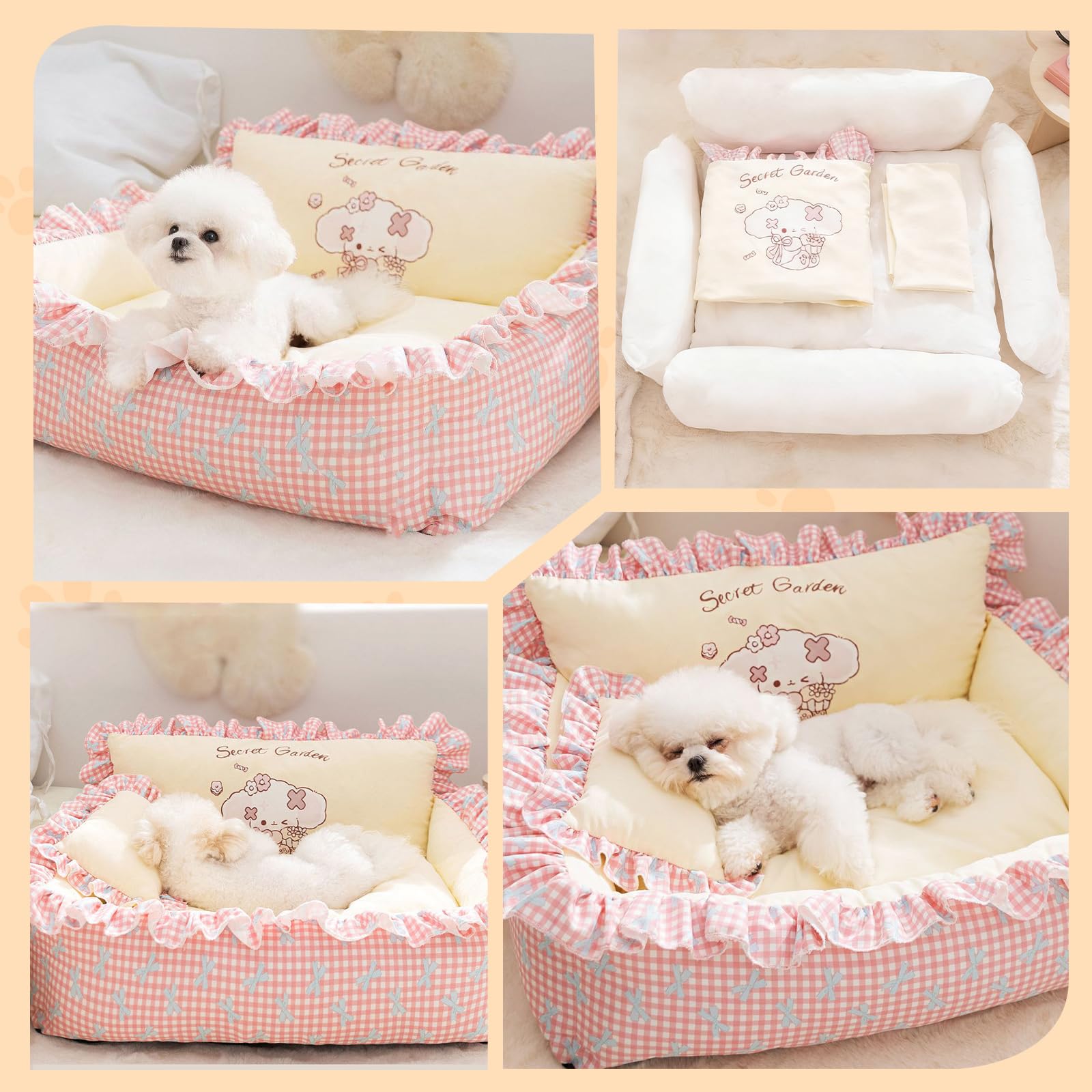 PETCUTE Lit pour Chiens de Taille Moyenne, Canapés pour Chiens avec Fond Antidérapant, Doux et Confortable,Coussin pour Chien,Lit pour Animaux avec Oreiller,Housse Amovible et Lavable,L