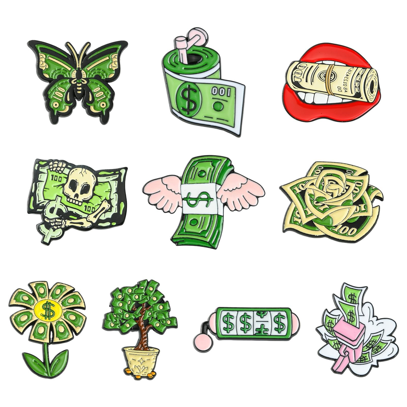 KitBeads 10Pcs 10 Styles Dollar Theme Enamel Pins Funny Cash Bill Money Trendy Brooches for Backpack Clothes Hats Crafts Accessories