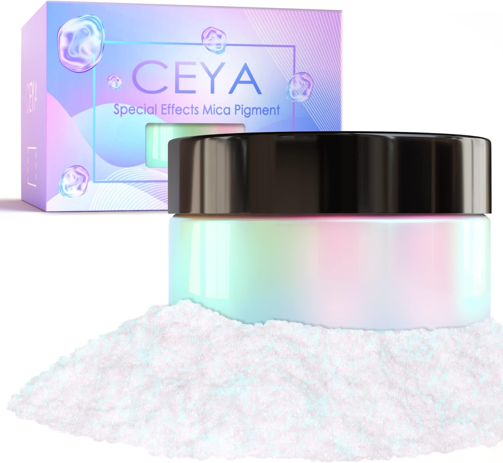 ceya Interference Mica Powder, 1.8oz/ 50g Ghost Aqua Chrome Nail Powder, Cosmetic Grade Pearlescent Effect Color Shift Pigment for Epoxy Resin, Makeup, Nail Polish, Soap Dye, Candle Making, Slime