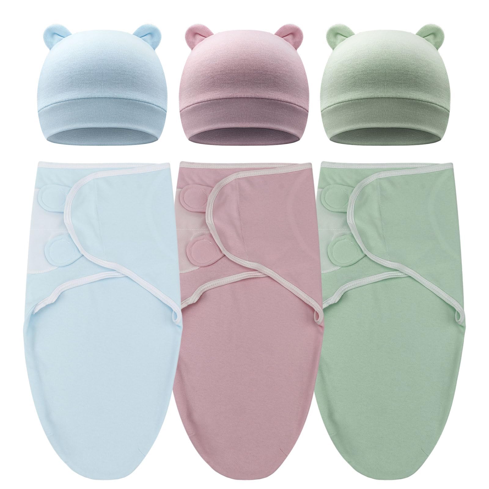 DRESHOW Recién Nacido Swaddle Manta Sombrero Set Bebé Impreso Swaddles Infantil Ajustable Sleep Sack para 0-3 Meses Niñas Niños