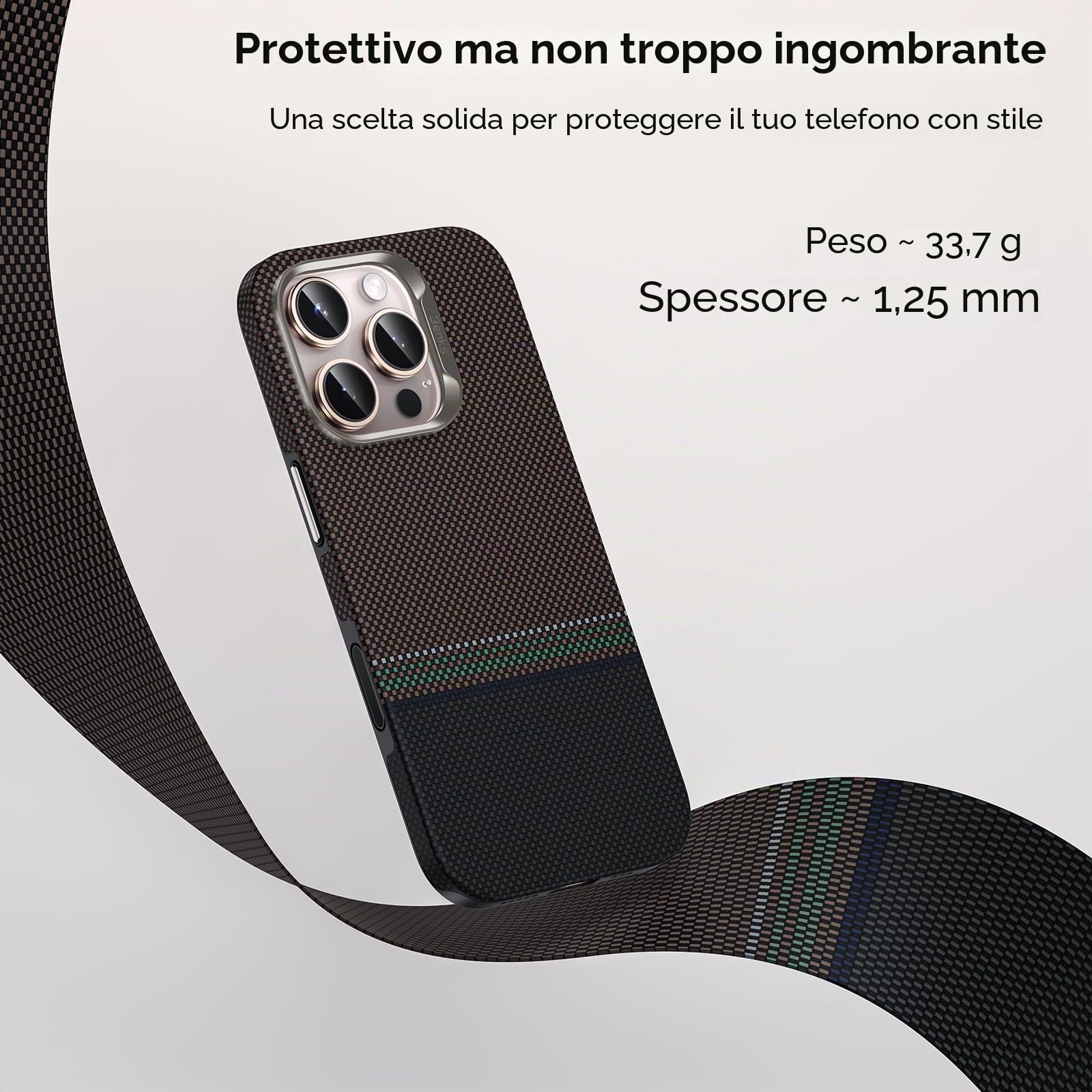 BENKS ArmorPro Prestige Cover per iPhone 16 Pro Max Custodia per Controllo della Fotocamera, Compatibile con MagSafe, Protezione Antiurto di livello Militare, Kevlar 600D+1500D Fibra Aramidica e TPU
