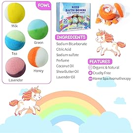 Yekery Bath Bomb Gift Set with Toys Inside, 20 Pack Organic Bath Bombs for Kids, Kids Safe Handmade Fizzy Balls for Kid, Ideal Birthday Gift for Boys & Girls