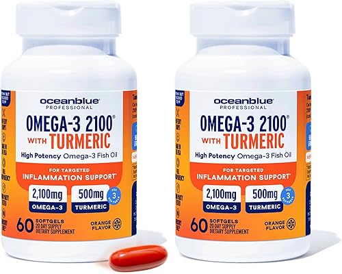 Oceanblue Aceite de pescado Omega-3 de triple fuerza 2100 con cúrcuma  Suplemento combinado Omega 3 sin erupciones con curcumina EPA DHA DPA