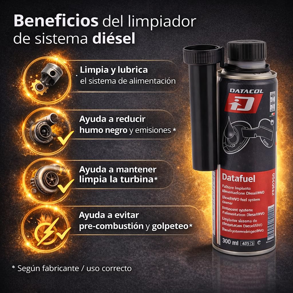 Limpia inyección DATAFUEL, aditivo Profesional para Circuito inyección, desbloquea, desincrusta y lubrica Bombas, inyectores, válvulas de admisión y Descarga y Toda la cámara de combustión, 300ml (2)