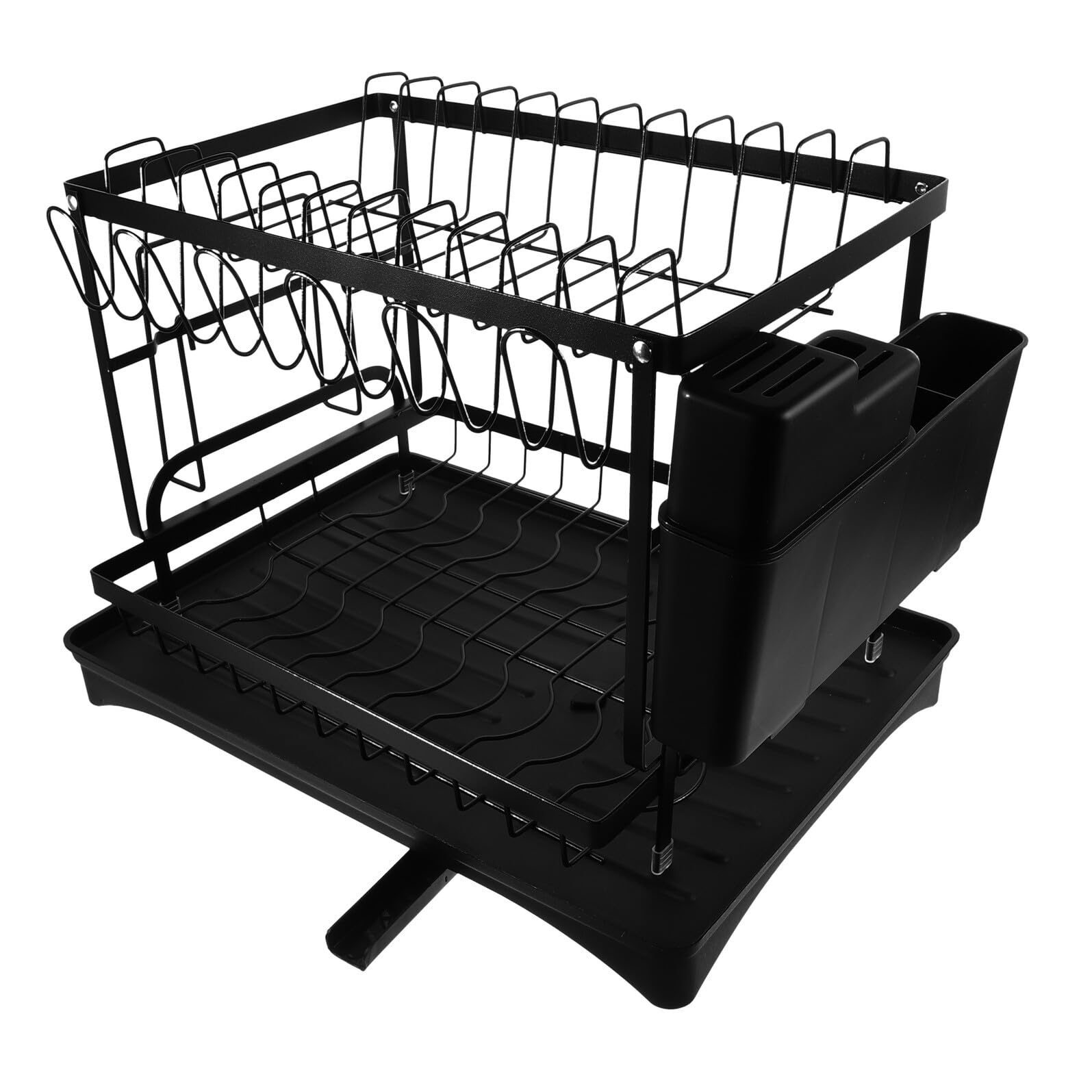 MAGICLULU 1 Set Égouttoir à Vaisselle Porte-couverts et Pot en Acier Carbone, Plateau Égouttoir Amovible, Design Compartimenté, Maintien des Bols Secs et Propres Cuisine