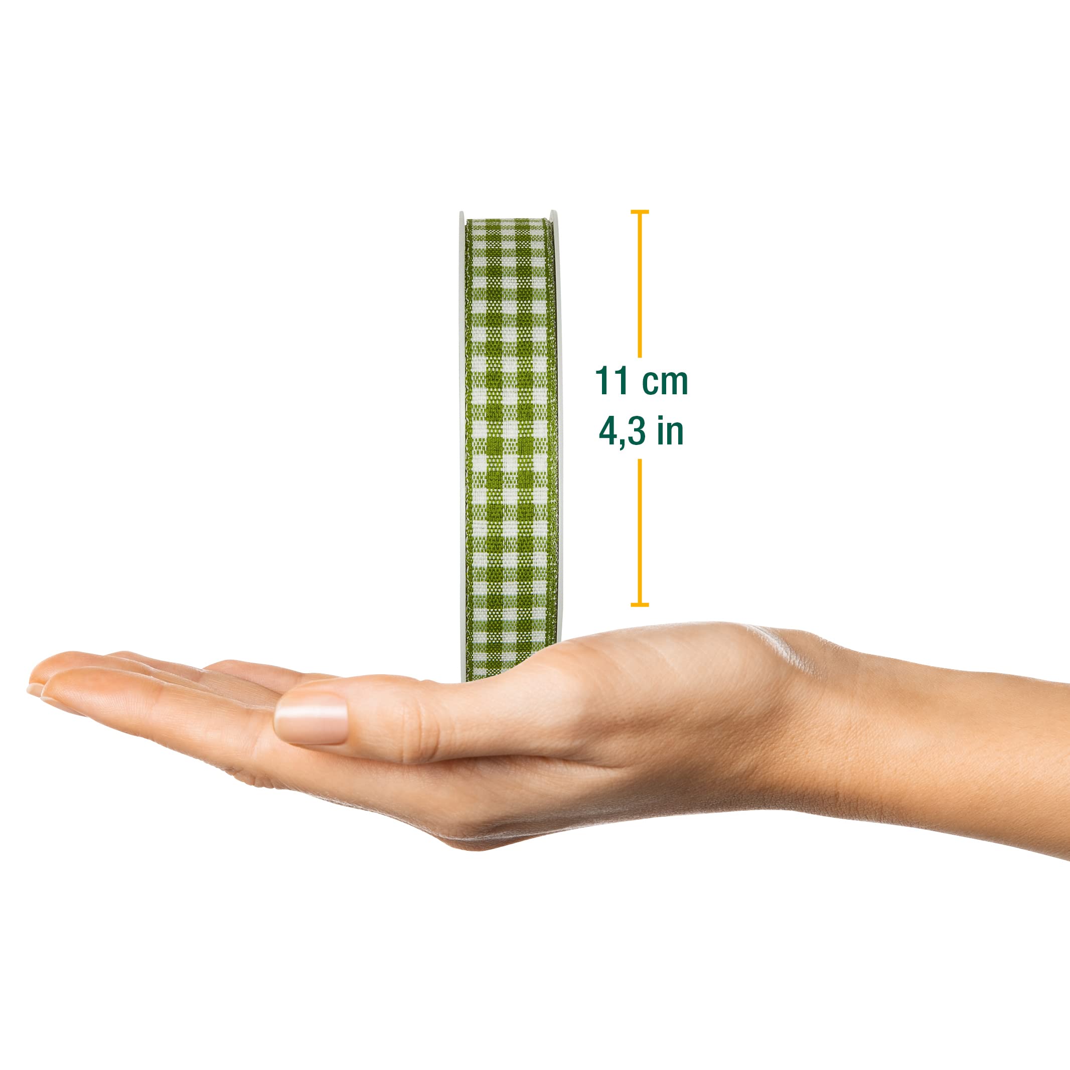 Halbach Seidenbänder Premium Vichy Checked Gift Ribbon (Moss Green) Width 15 mm Length 25 m Checked Ribbon Made in Germany Checked Ribbon in Many Colours - Image 2