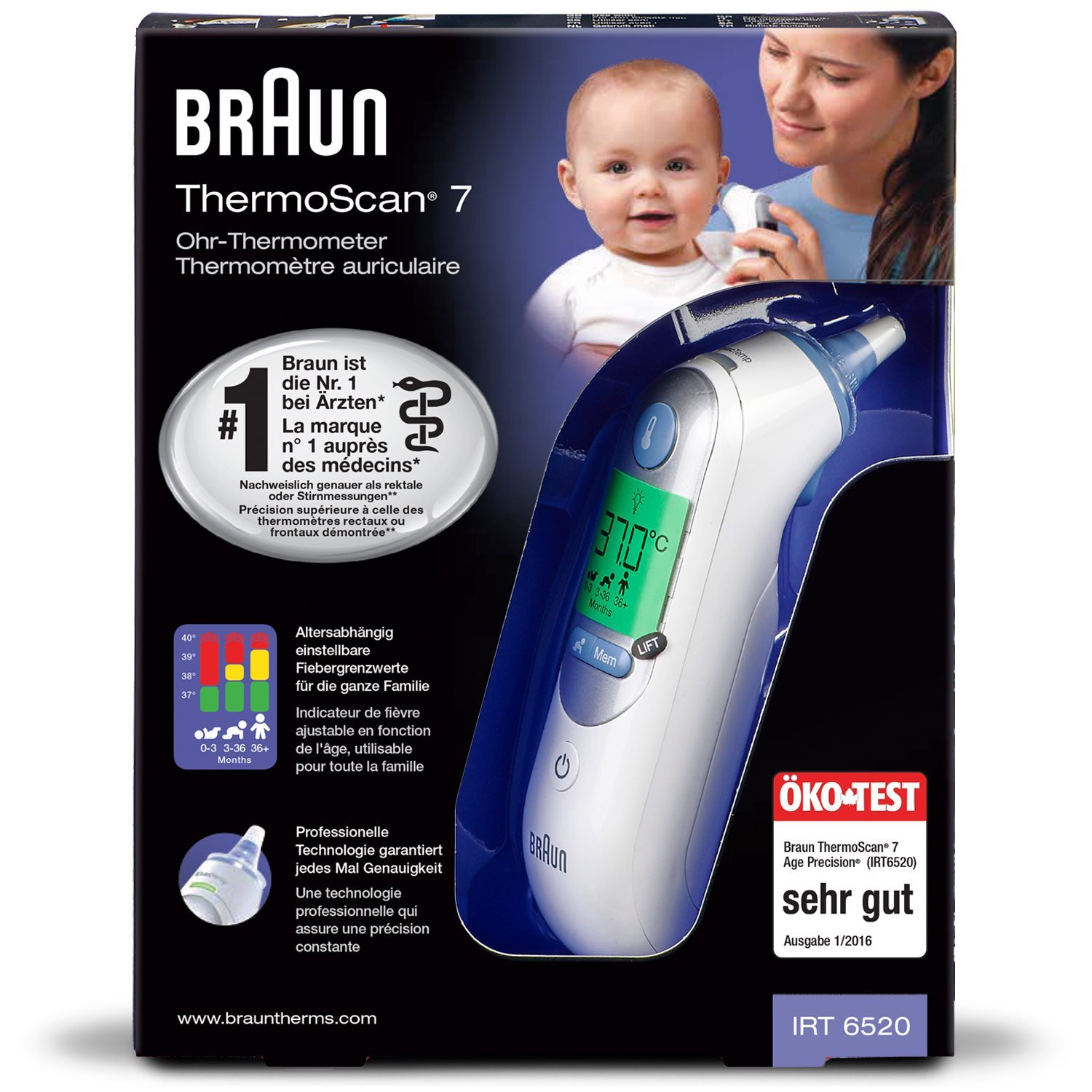 Braun Thermoscan 7 - Termómetro digital auricular + 40 protectores de lente + caja de protección