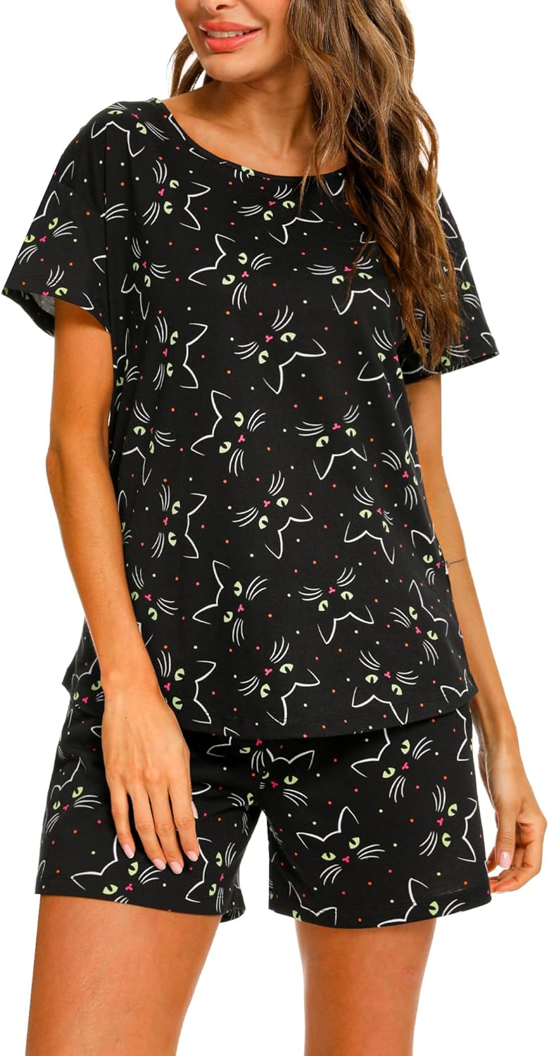 ENJOYNIGHT Womens Pajama Shorts Sets Cotton Pjs Summer Cute Sleepwear with Pockets - Image 4