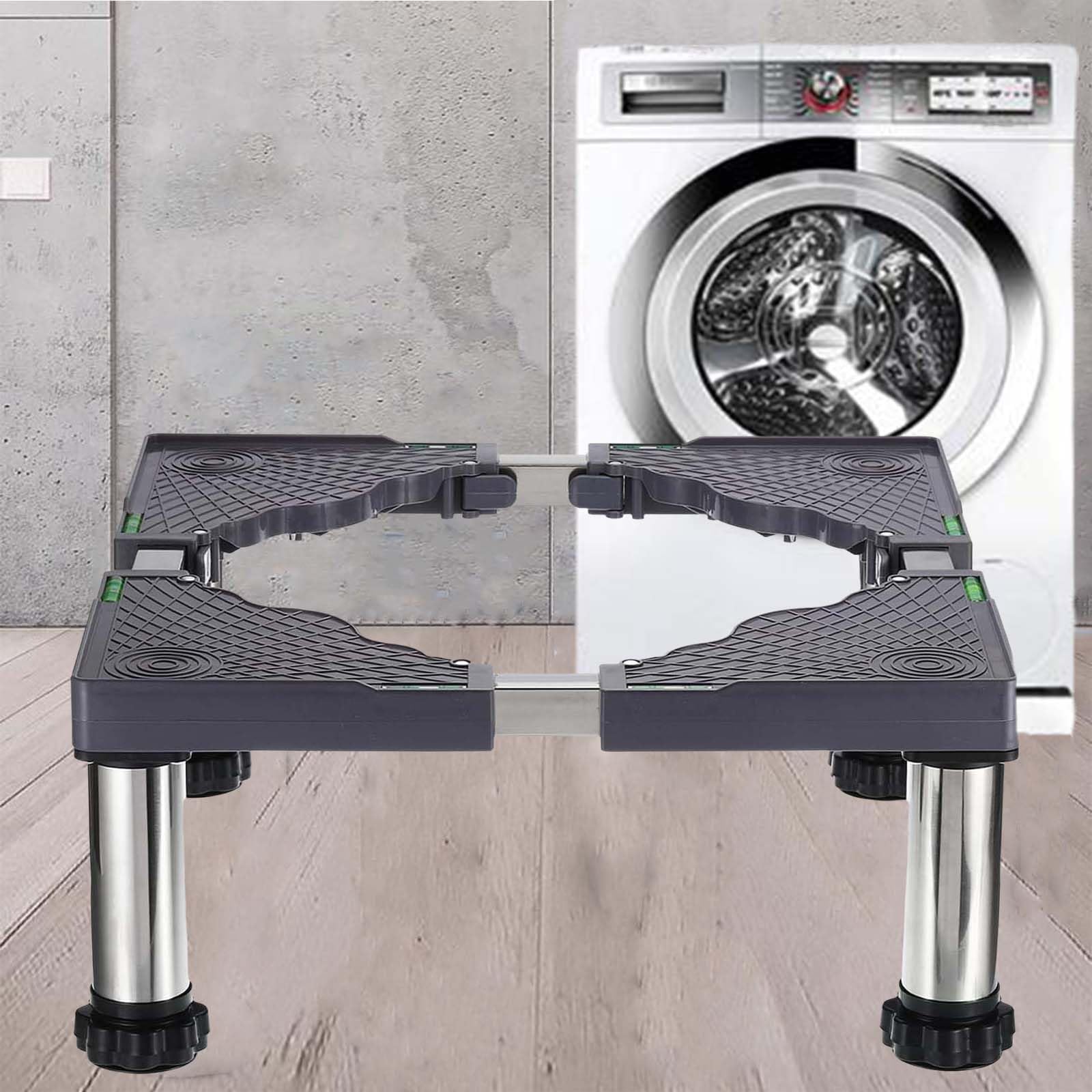 Base de lavadora antivibración, soporte elevado de 4 pies resistentes con altura y ancho ajustables, pedestales para nevera, cocina, lavavajillas, lavadora y secadora