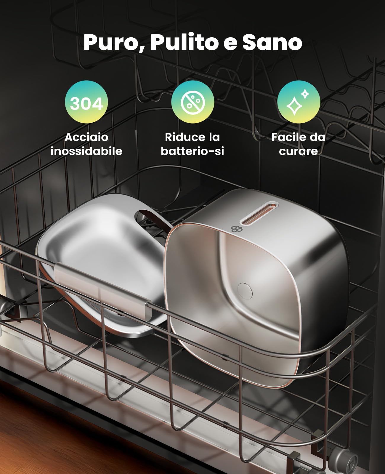 oneisall Fontana per gatti senza fili, Fontana per gatti da 3,5L in acciaio inox, batteria da 5000 mAh, fontanella per gatti con rilevatore di movimento, pompa dell'acqua silenziosa, 3 filtri