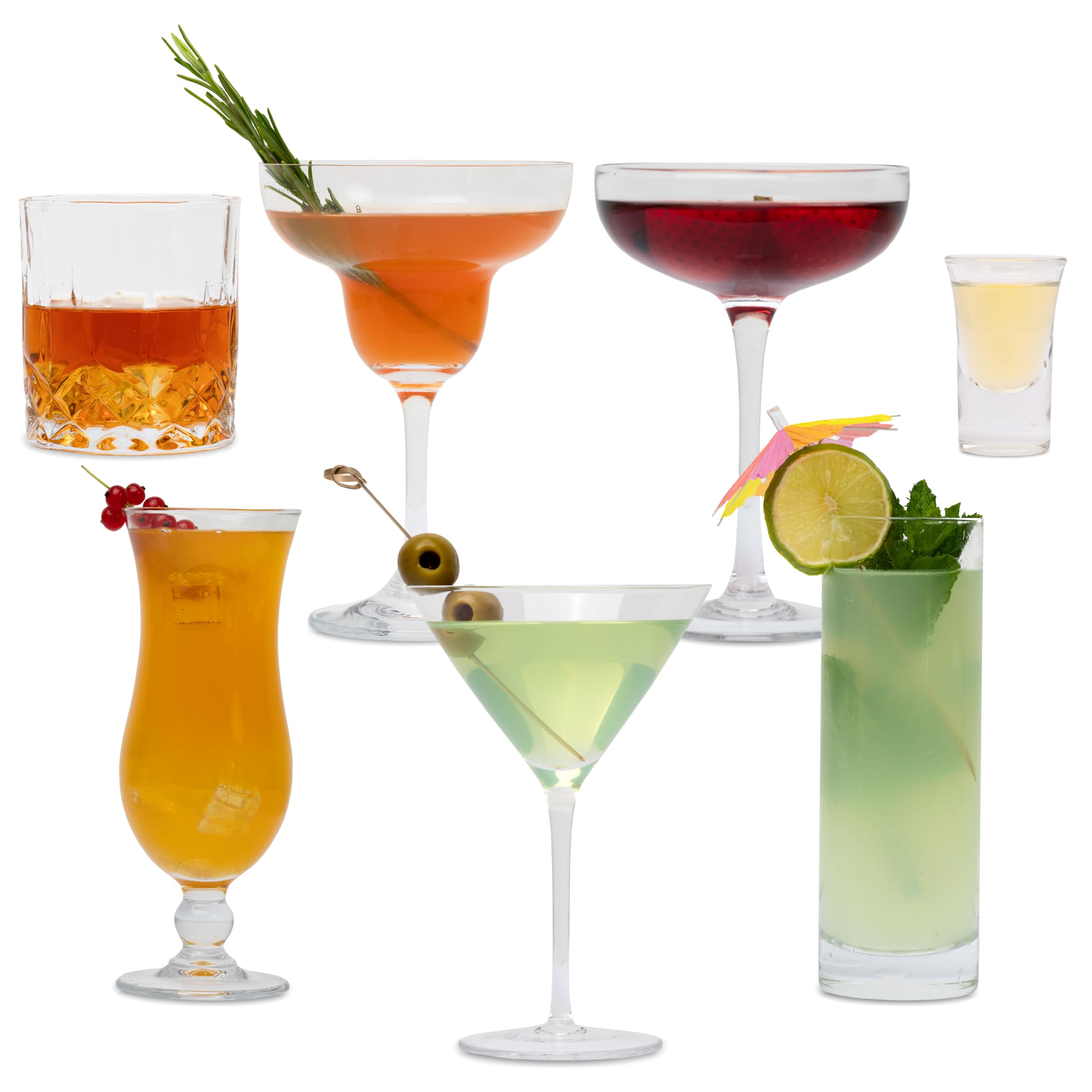 Cocktail Gläser Set 14-teiliges Set mit verschiedenen Gläsern | Hochwertig und langlebig | Spülmaschinenfest und vielseitig einsetzbar | Ideal für Zuhause und Gastronomie