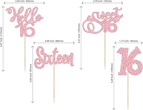 Miniatura 2 de 24 piezas de decoración para cupcakes de 16 cumpleaños con purpurina Hello 16 Sweet 16 Sweet 16 Cupcake Pick 16 años de edad, decoración para