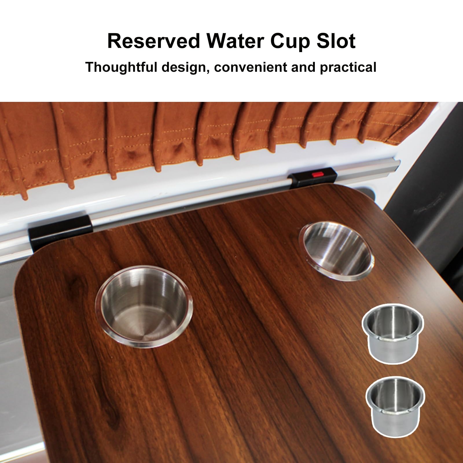 Tablero de Madera para Mesa de RV, Encimera de Repuesto Extraíble para RV, Escritorio Rectangular con 2 Portavasos, Panel de Mesa para Caravana, 80 x 40cm(Red)