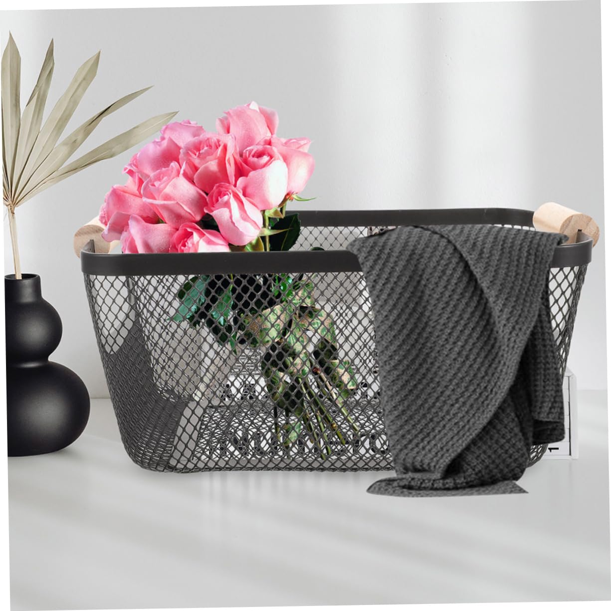 Vaguelly 2piezas Cesta De Almacenamiento De Metal Con Mango De Madera Organizador De Cocina Multifunción Para Baño o Lavandería Cesta De Alambre Para Inodoro
