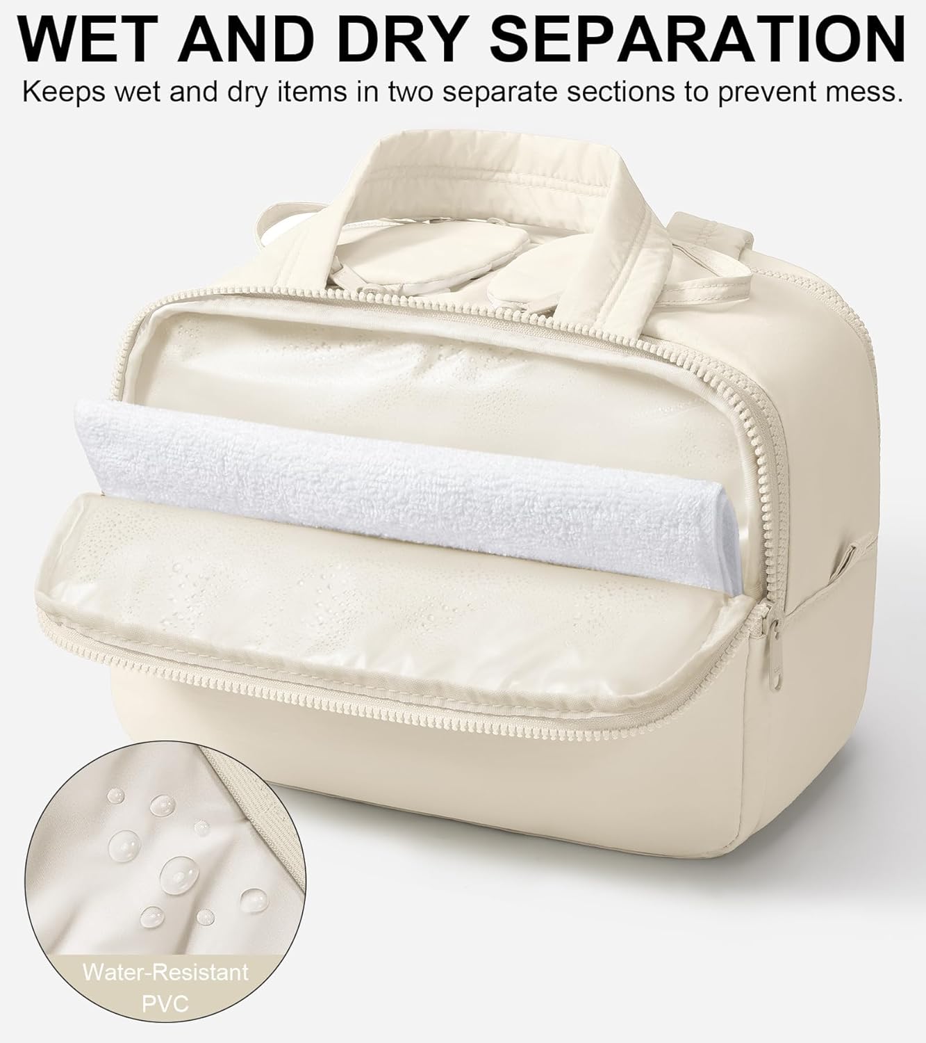 Travel Toiletry Bag, Large Wide-open Puffy Toiletry Bag for Women, Lightweight Quilted Makeup Bag Cosmetic Organizer with Handle Water-resistant Travel Essentials for Toiletries Accessories Beige - Image 6