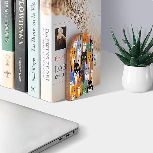 Miniatura 3 de Group Cats - Sujetalibros decorativos de madera para estantes, habitación de los niños, escritorio, oficina en casa, tapones de libros para