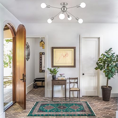 Miniatura 4 de LASENCHOO Candelabros Sputnik de 6 luces, moderna lámpara de techo semiempotrada, lámpara colgante de mediados de siglo, lámpara de techo de níquel