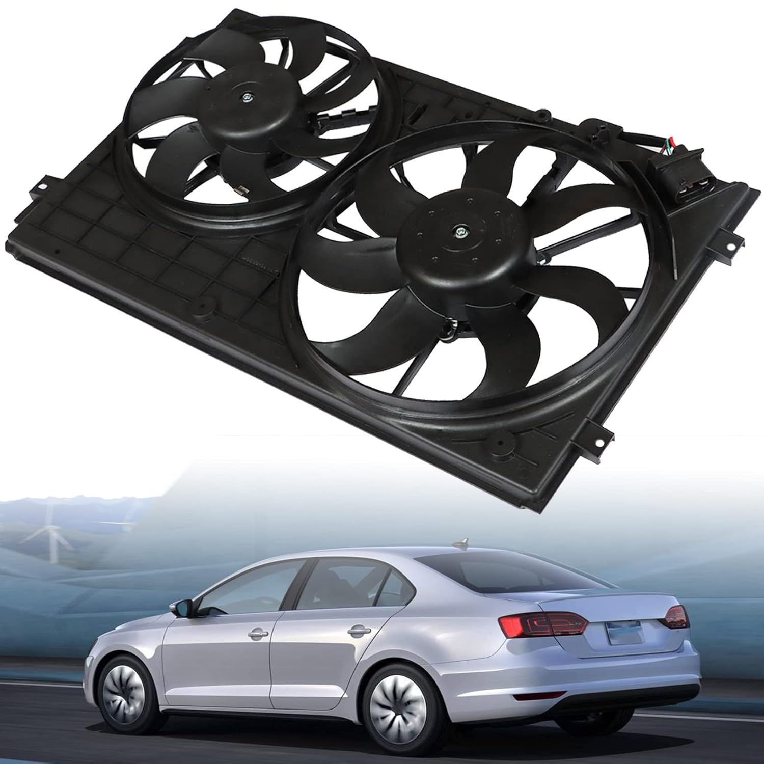 621490 620-805 Engine Radiator Condenser Cooling Fan Assembly Replacement for 2010-2013 Golf 2012-2013 Passat 1K0959455ET 1K0959455FR 1C0959455C 6X0959455 12V