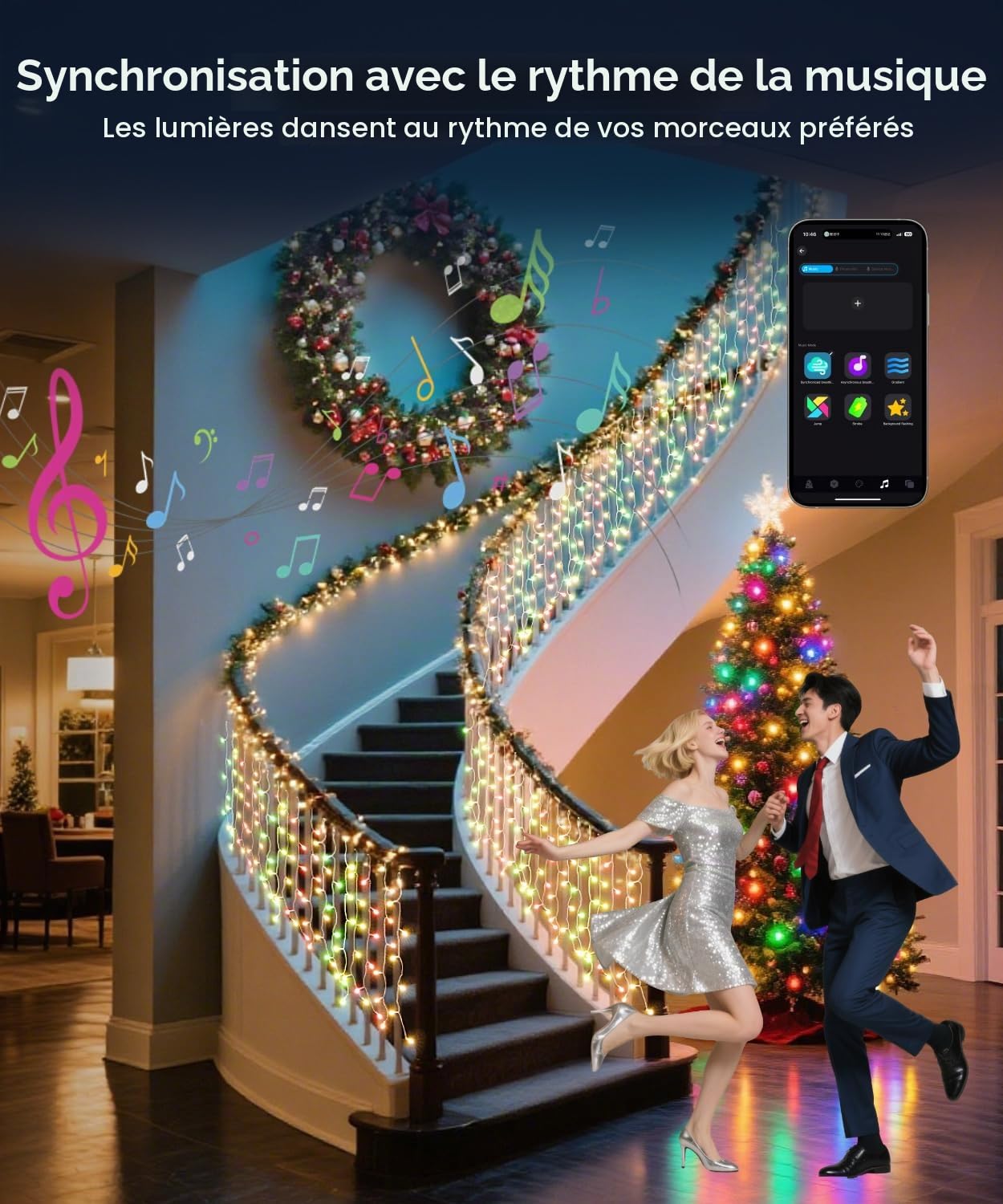 Quntis Rideau Lumineux Noel Exterieur avec APP & Télécommande, 5M×0.6M Rideau LED Lumineux Intelligentes, 16 Millions de Couleurs & 60+ Modes Guirlande Lumineuse Rideau, Luminosité Réglable
