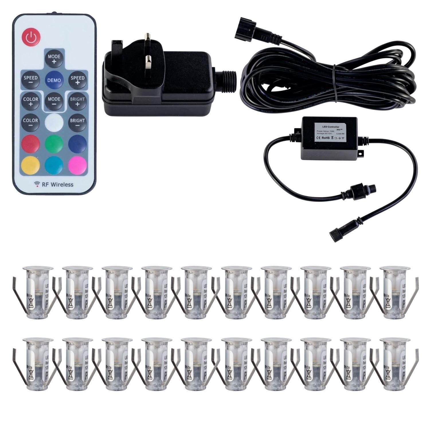 20x 15mm Colour Changing LED Decking Kit - Stainless Steel IP67 - First Choice Lighting