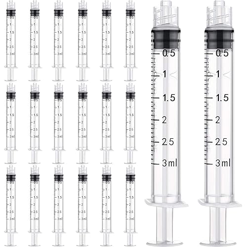 Paquete de 20 jeringa de plástico Luer Lock con medición, sin aguja (3 ml)
