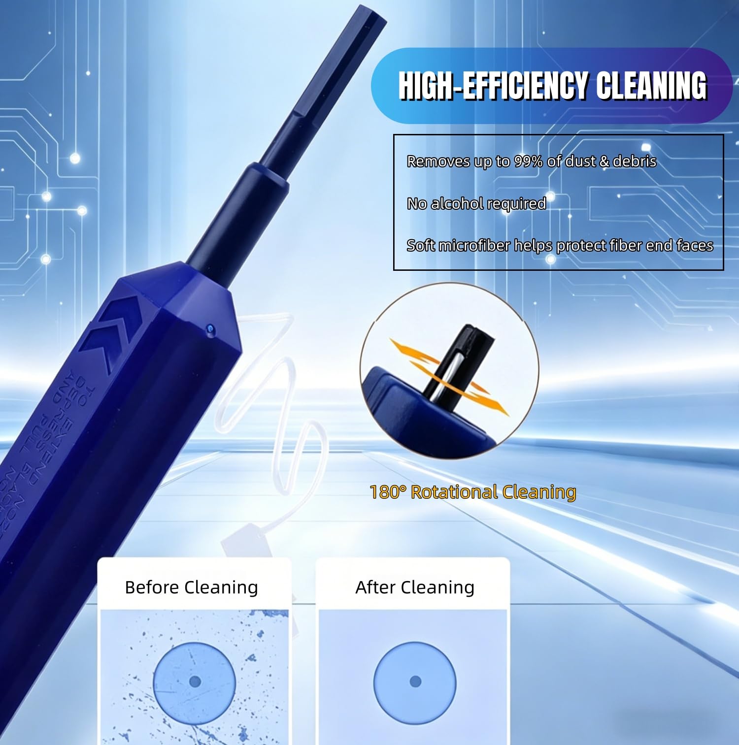 Bolígrafo de limpieza de fibra óptica para conectores LC/MU de 1,25 mm, limpiador de fibra con sonda extensible para adaptadores de mamparo de alta densidad y cables de conexión, compatible con UPC
