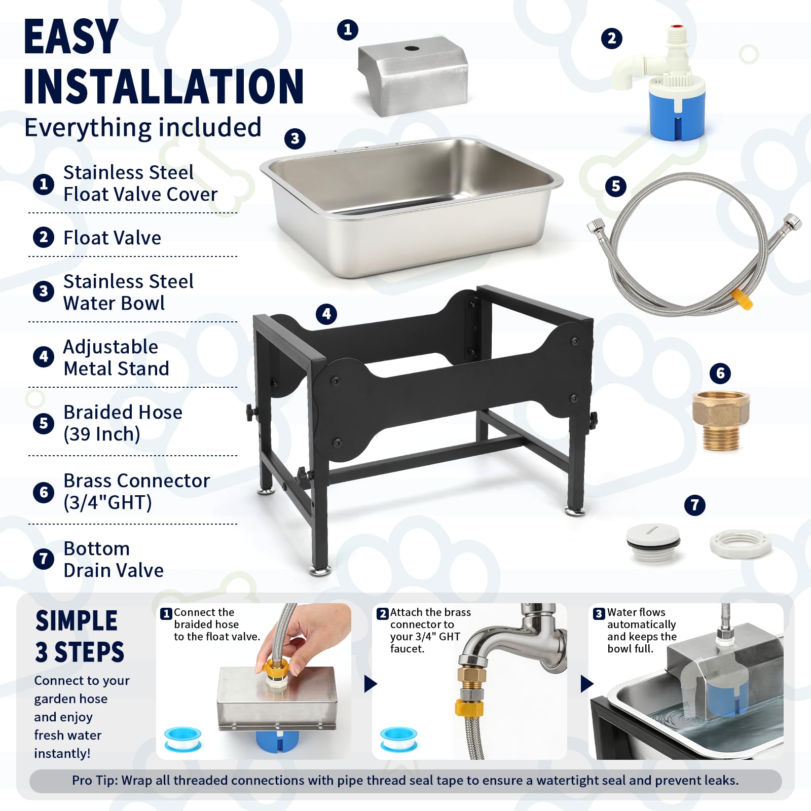 BWOGUE Dispensador automático de cuenco de agua para perros de 3 galones para razas grandes al aire libre, dispensador automático elevado de agua para perros exteriores, bebedero de acero inoxidable