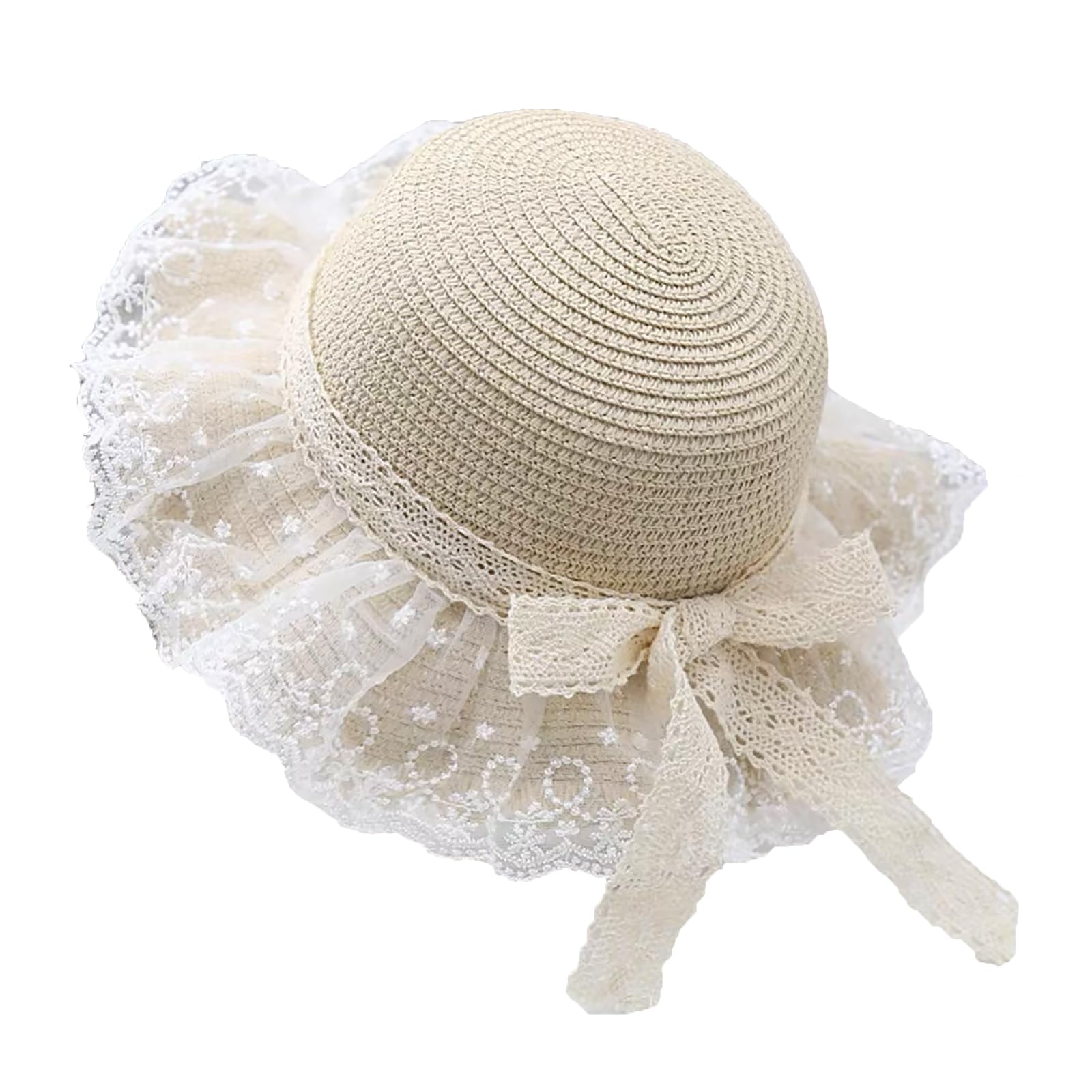 RUIXIA Chapeau de Paille avec Dentelle pour Fille Chapeau de Soleil Eté pour Fille Chapeau de Plage Large Bord avec Nœud de Papillon pour Fille 2-6 Ans pour Plage Voyage Randonée