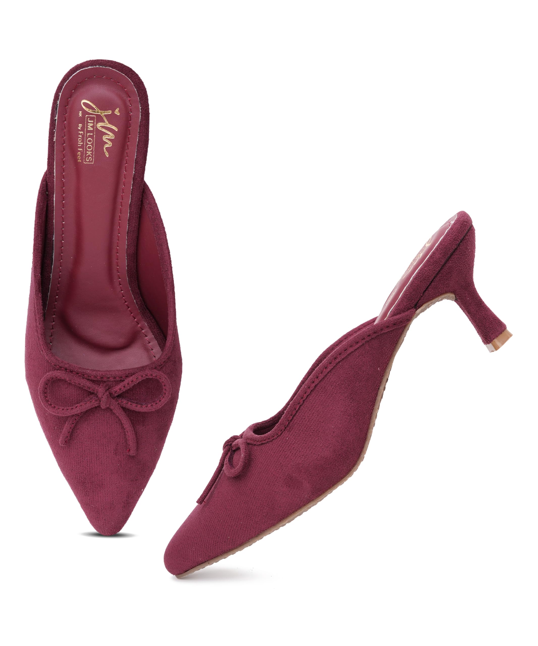 Sophisticated Suede Pointed Toe Mules With Bow Detail And Low Kitten Heel For Professional Use-image-32