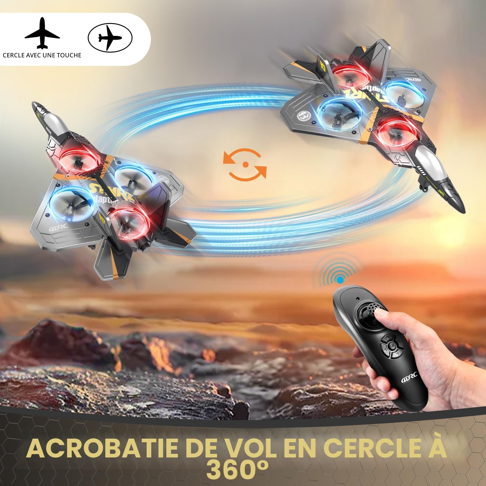 4DRC V17 Avion à Télécommande 2.4GHz en Mousse, Avion RC, Hélicoptère, Quadricoptère pour Adultes et Enfants, Drone Acrobatique avec Sensibilité Gravitationnelle, 2 Batteries Incluses