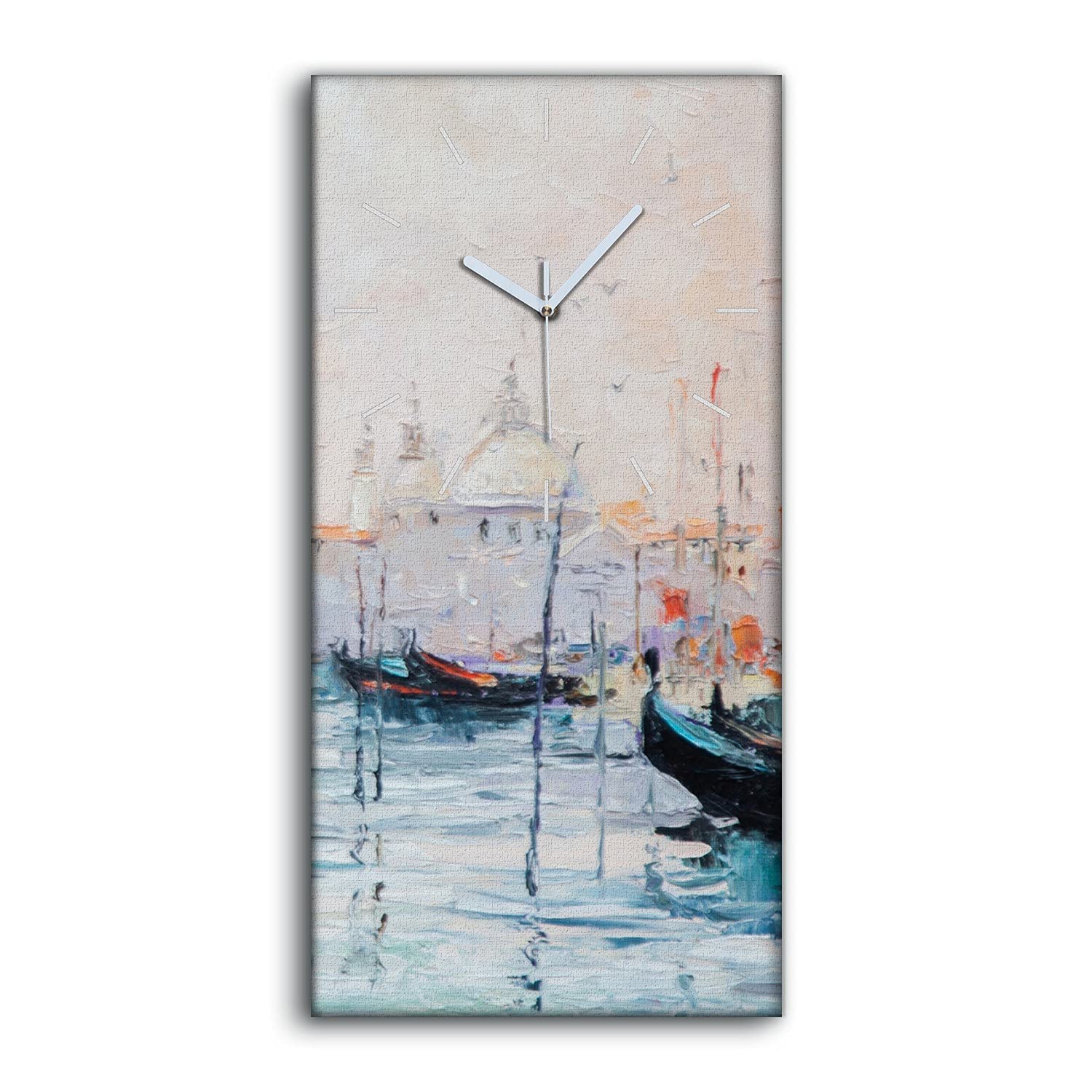 Horloge sur Toile Silencieuse Lac et Bateaux - Fini les Tic-Tac dans votre Chambre 30x60cm