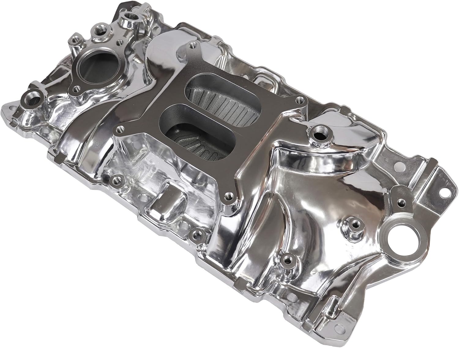 2701 EPS Aluminum Dual Plane SBC Intake Manifold Compatible with Chevy Small Block 305 327 350 1955-86 262-400 V8 Engine Polished