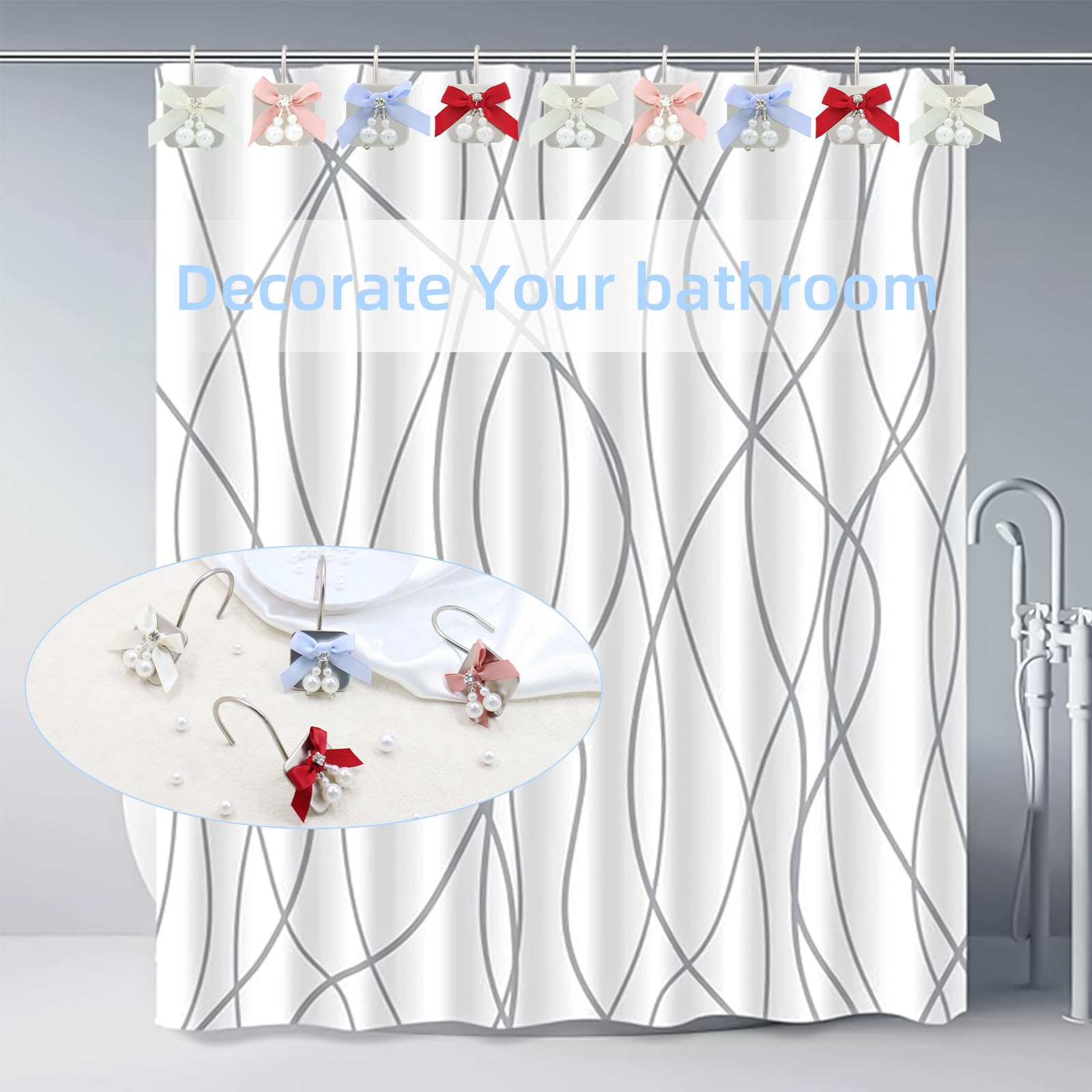 JZKaspar Decorative Shower Curtain Hooks, 12Pack Bow Knot Curtain Hooks Shower Rings,Metal Rustproof Shower Curtain Hangers,Shower Hooks Rings for Shower Curtain Rod, Bathroom Decoration Accessories