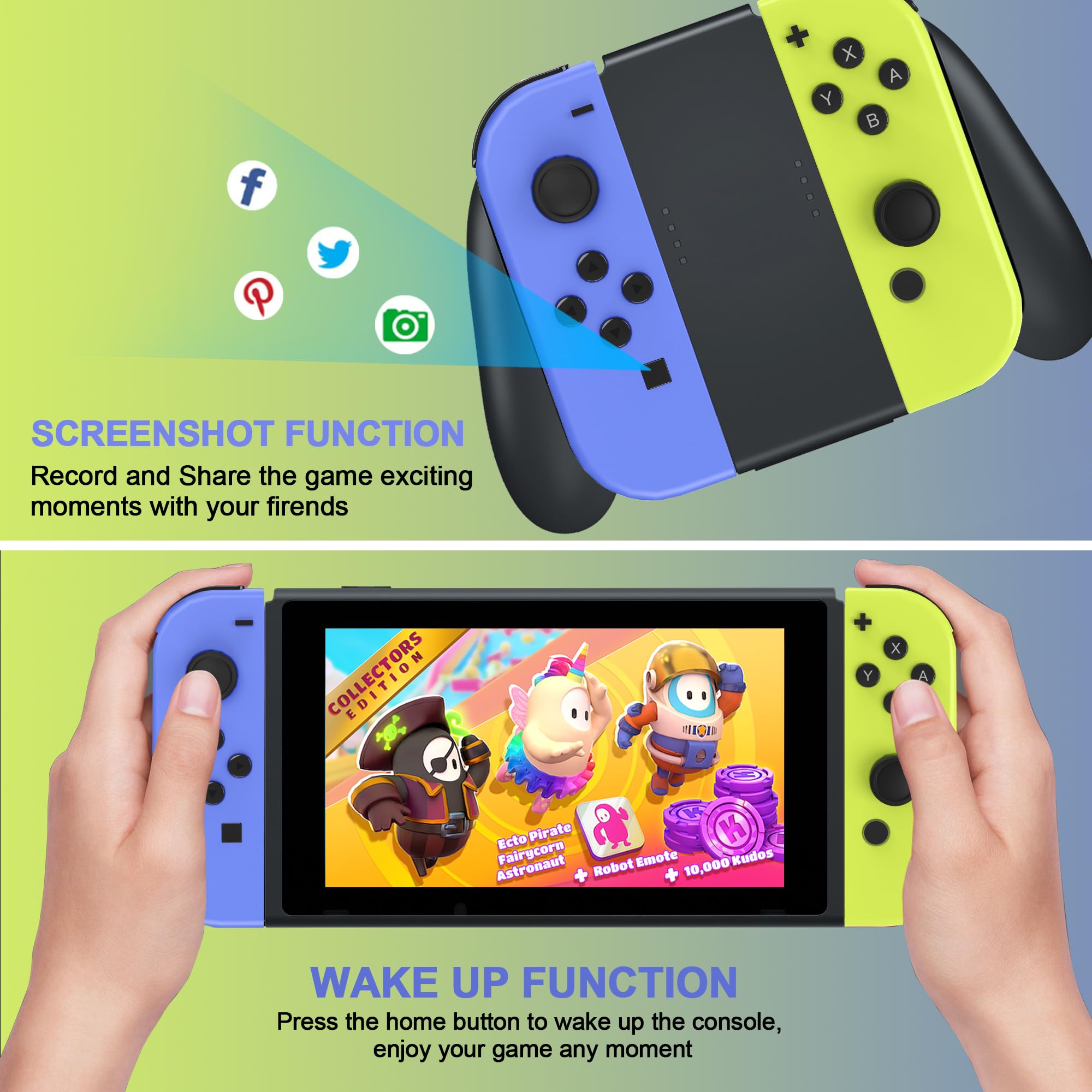 FAREMOCI Switch Controllers,Wireless Joy Remote cons with Hall Effect Joystick No Drift Controles Compatible with Switch 1 OLED Lite,HD Rumble Gyro Motion,Wake Up,No NFC,Blue Yellow — view 7