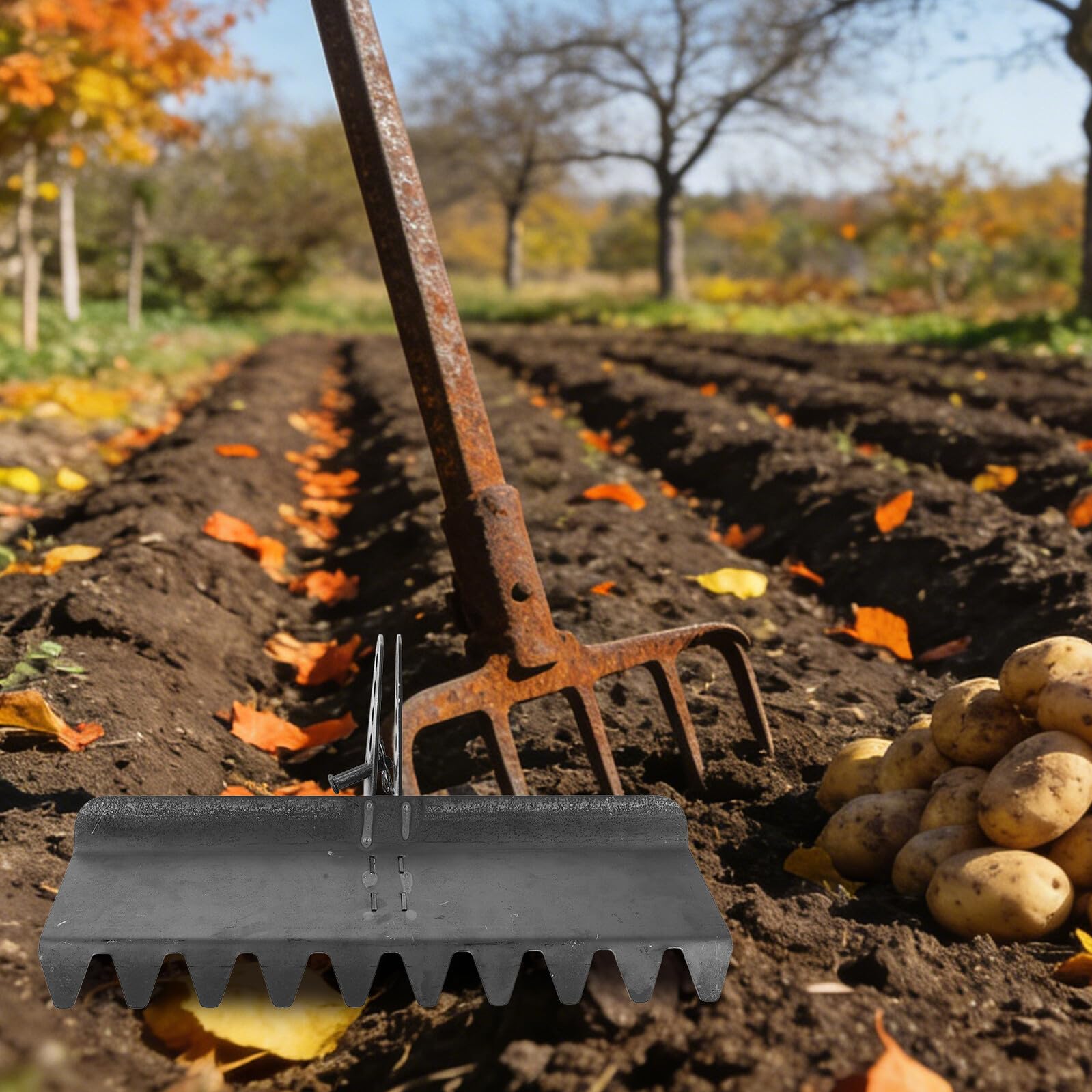 Rastrello Livellatore per Prato in Acciaio al Manganese Nero, Strumento per Livellamento Terreno e Radici Sane, per Giardinaggio e Prato