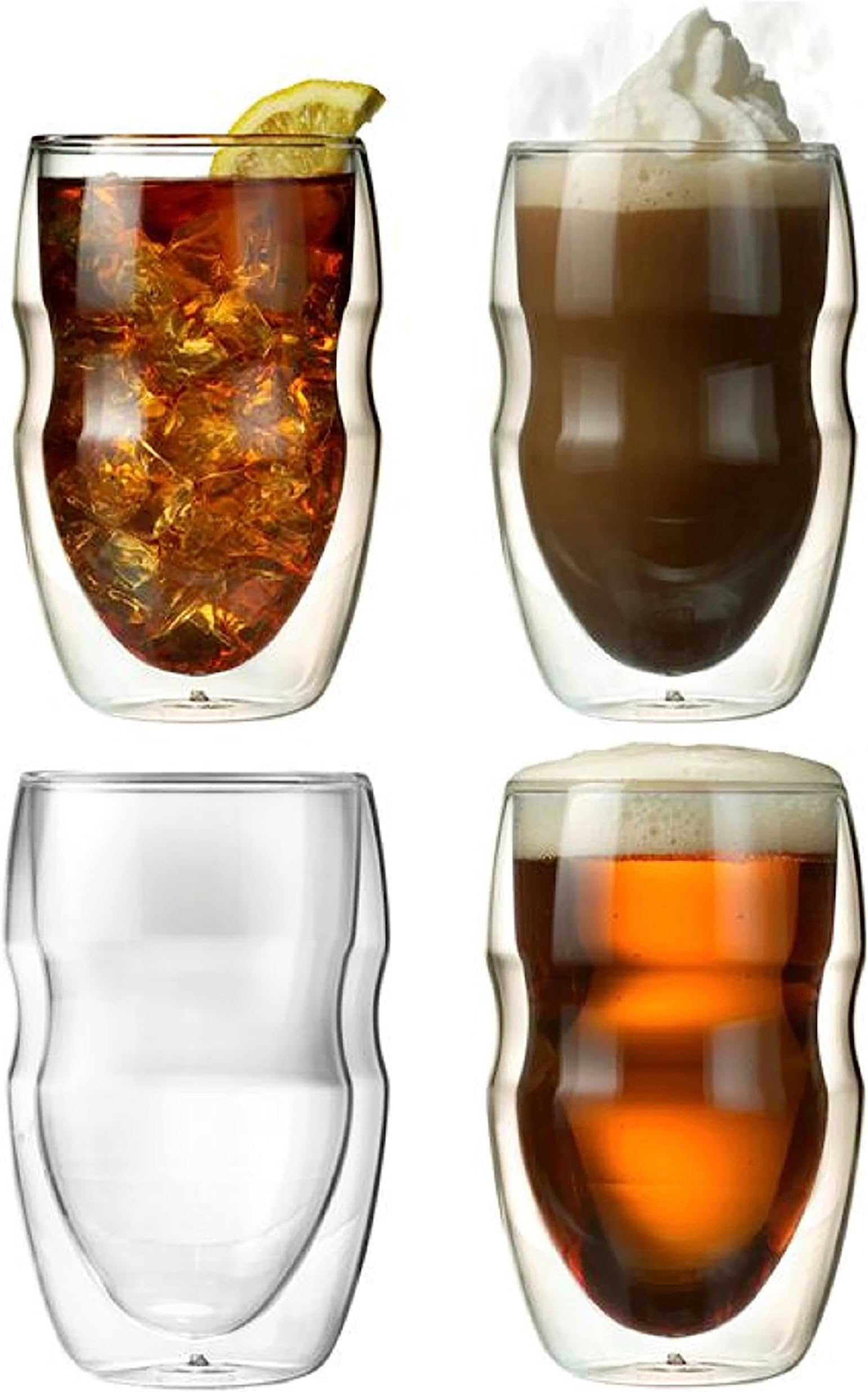Ozeri Serafino Double Wall 0.35 L / 12 oz Beverage & Coffee Glasses - Set of 4 Insulated Drinking Glasses