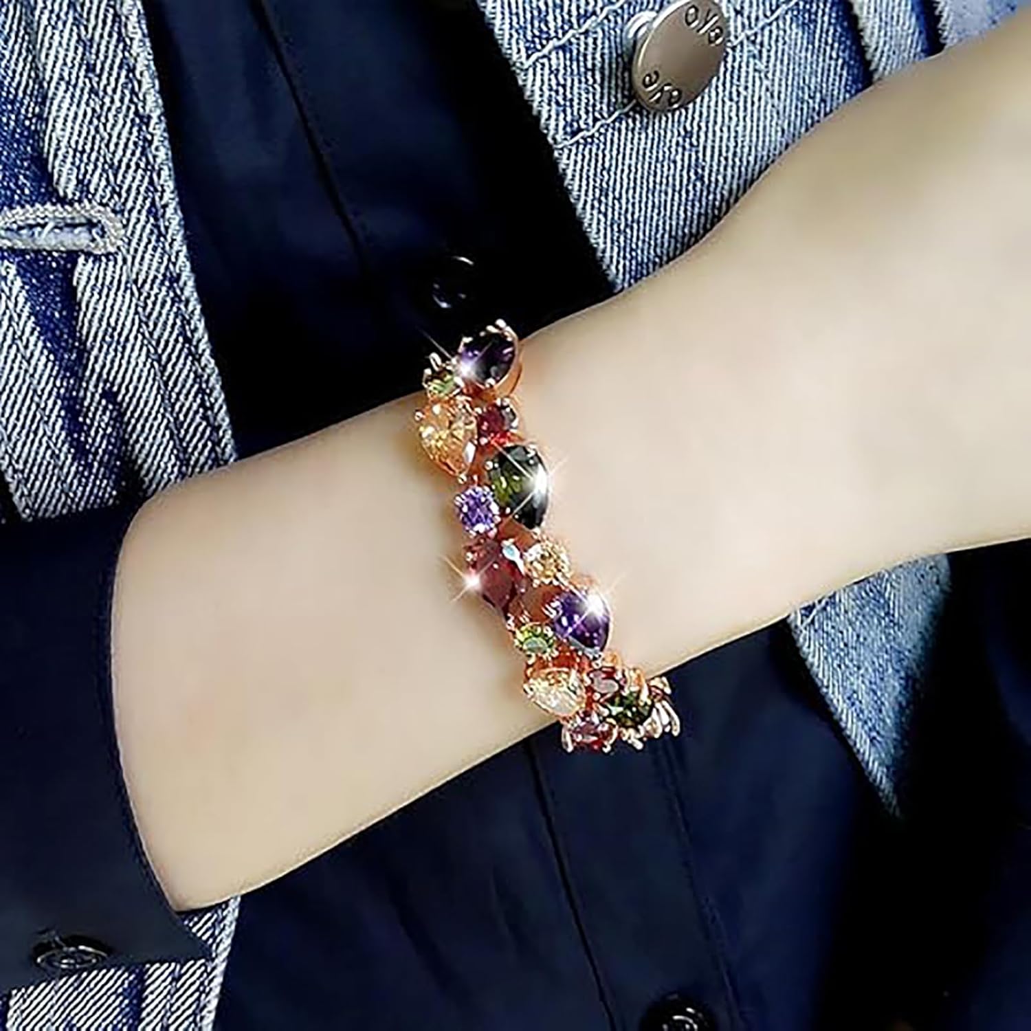 Hermosa 14K Rose Gold Plated Bracelets, Multicolor Cubic Zirconia Classic Tennis Bracelet | Rose Gold Bracelets for Women | Size 7-8 Inch - Image 4