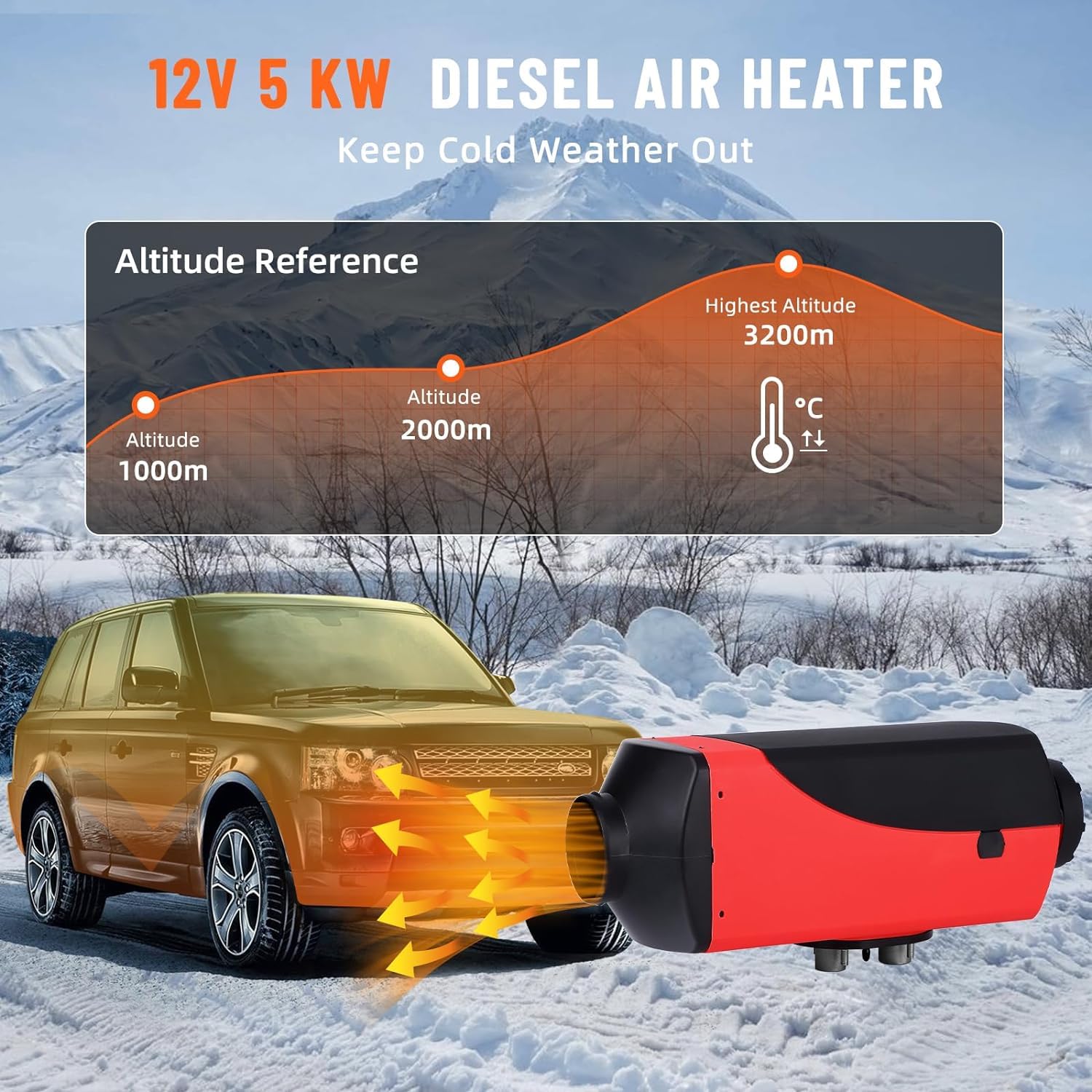 12 V 5 kW Nagrzewnica powietrza Diesel, Nagrzewnica Diesel ze Zdalnym Sterowaniem i Ekranem LCD, Szybkie Nagrzewanie Cichy Przenośny Nagrzewnica Diesel z Pokrętłem Przełącznika Do Samochodów SUV RV