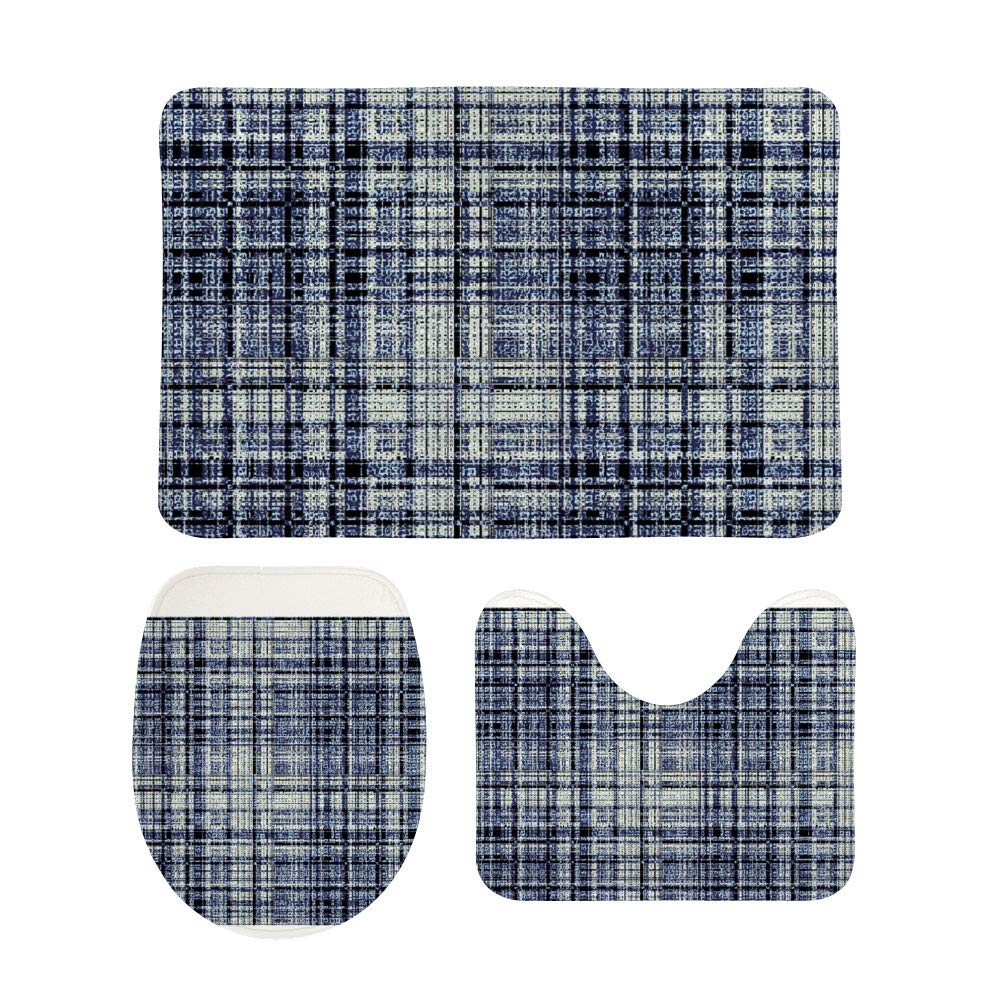 Tapis de salle de bain 3 pièces gris géométrique lavable et antidérapant avec contour WC u