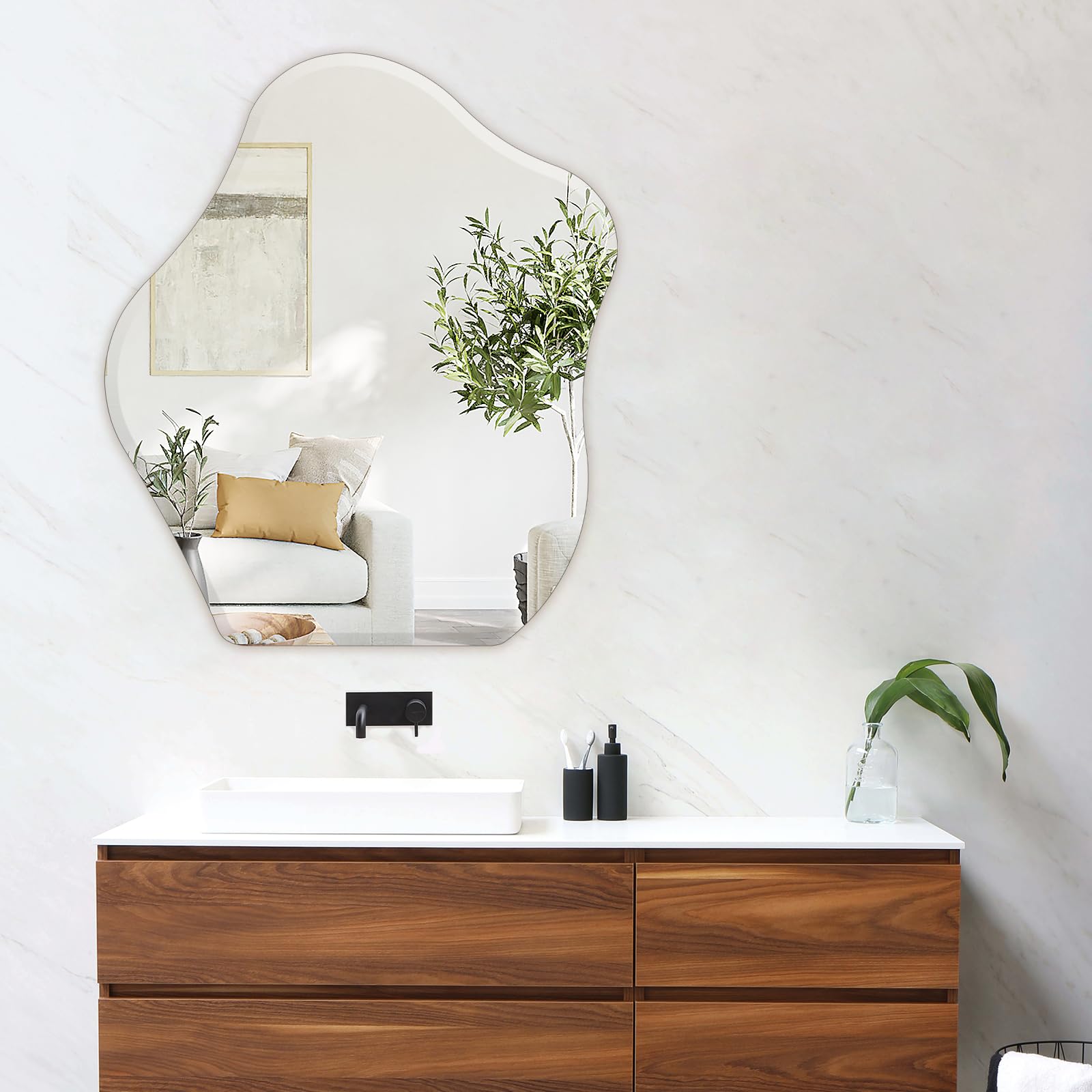 Muzilife Specchio asimmetrico da appendere, grande specchio da parete senza cornice con retro in MDF da 58x70 cm, specchio da tavolo irregolare per soggiorno, camera da letto, bagno, corridoio