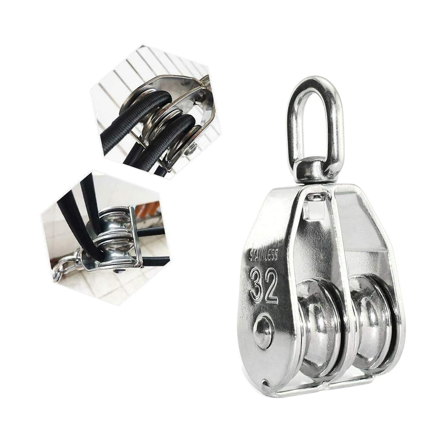 Lulullaby M32 Stainless Steel Double Disc Block, Heavy Rigging with Rotating Pulley 304