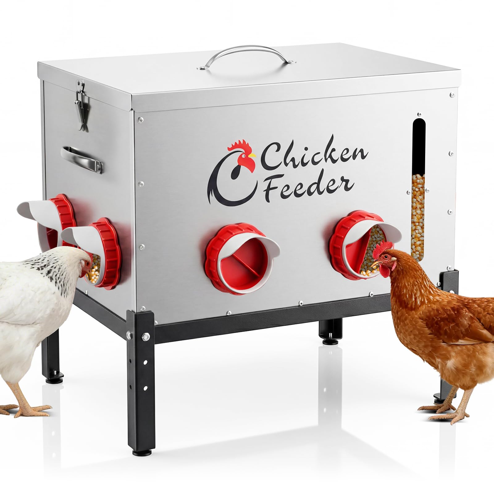 Mangeoire à poulet en métal galvanisé sans déchets avec 8 ports