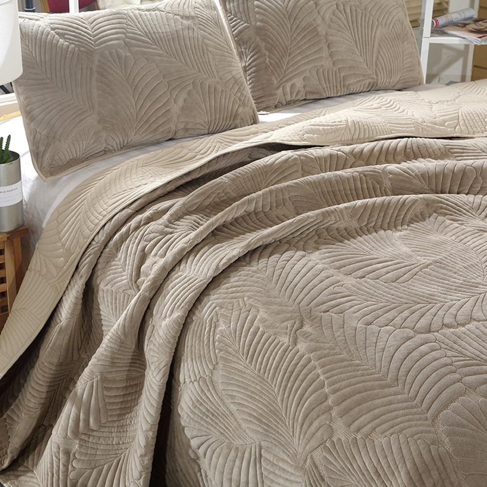 Genérico Liso – Colcha Boutí Fina Cama – Microfibra Extra Suave – Cubre Cama Multiusos para Todas Las Estaciones,Marrón,224 * 234+51×71