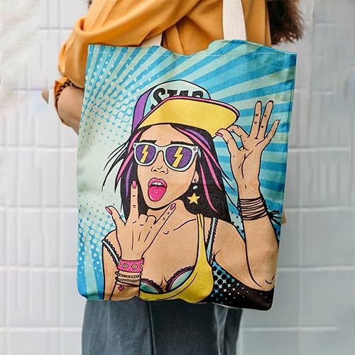 Miniatura 4 de Bonita bolsa de lona personalizada, bolsa de lona impresa única, bolsa de compras reutilizable, adecuada para salidas, compras, uso de picnic, un