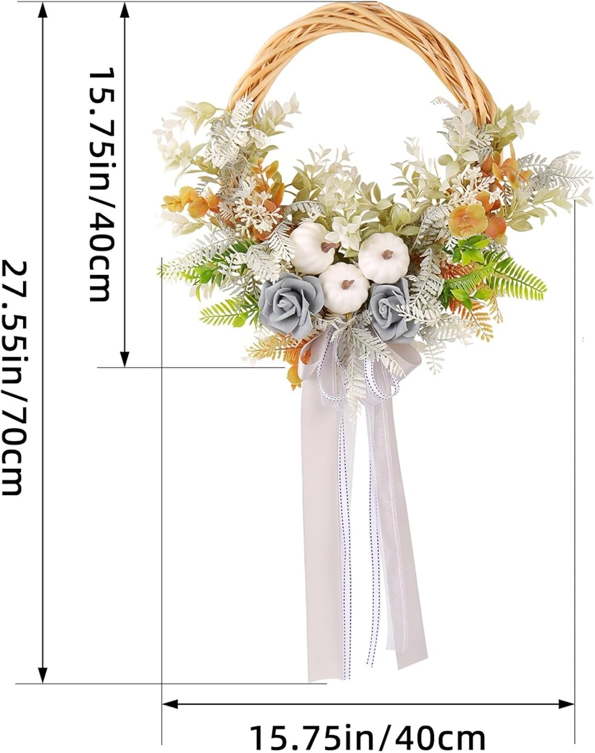 クリスマス ガーランド デコレーション 秋スタイル ホワイト パンプキン リース フェスティバル 中庭 ドア 装飾 花 枯れた枝 つ