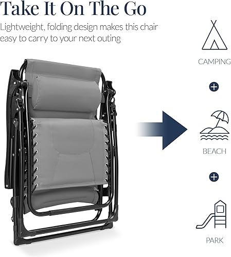 Miniatura 5 de Best Choice Products Silla acolchada de gravedad cero de gran tamaño, reclinable plegable para patio al aire libre, tumbona antigravedad XL para