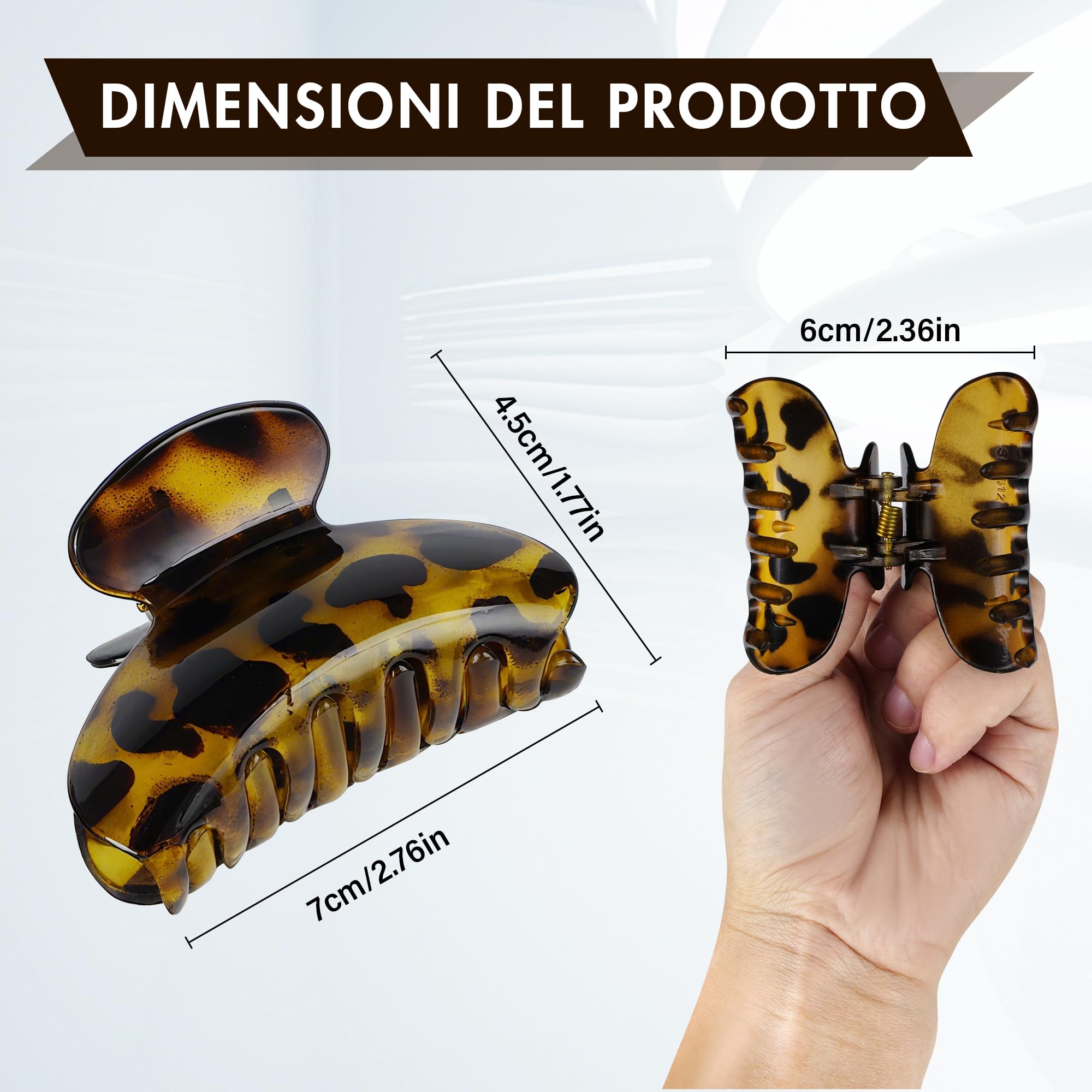 Set di 3 fermagli capelli donna, pinza capelli donna leopardato in plastica nera, fermagli per capelli da donna e ragazza 7 cm x 4 cm