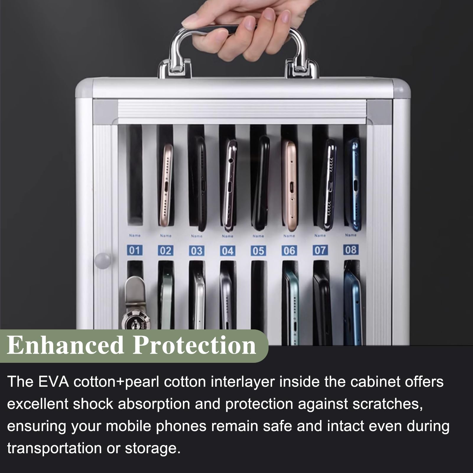 Armadietto portatile in alluminio per telefono 60 slot 48 scomparti ideale per le aziende Soluzione di archiviazione efficiente Design durevole per dispositivi mobili Organizza e ottimizza lo spazio