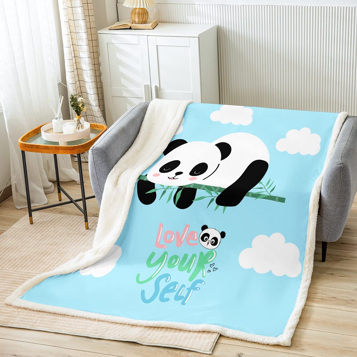 Coperta in pile con panda per bambini e ragazzi, per bambini, ragazzi, ragazze, graziose, in bambù, per letto e divano letto, 200 x 200 cm